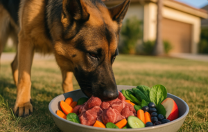 German Shepherd Eating Fruits